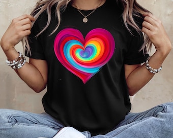 Rainbow Heart T-Shirt: Colorful Pride Graphic Tee, Artistic Love Shirt