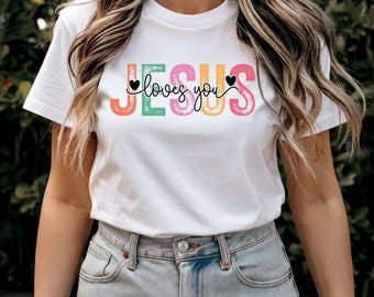 Jesus liebt dich Shirt: Buntes christliches Grafik-T-Shirt