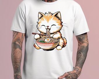 Kawaii Ramen Cat T-Shirt: Anime Noodle Bowl Graphic Tee
