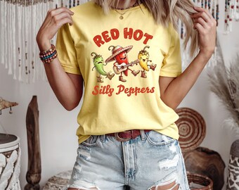 Camiseta Red Hot Silly Peppers: Camiseta engraçada com paródia de banda de rock dos anos 90
