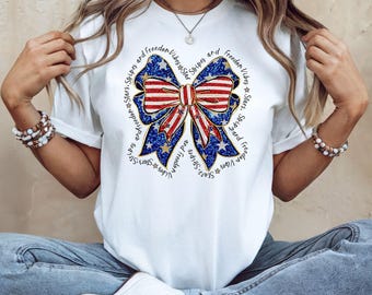 Patriotic Sequin Bow T-Shirt: USA Pride 4th of July Tee