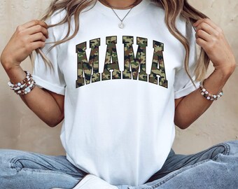Mama Camo Shirt, Camouflage Mom Graphic T-shirt, Trendy Mama T-shirt voor dames