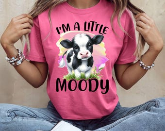 Moody Cow Graphic Tee, Funny Calf Shirt, Country Farm Animal T-Shirt