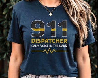 911 Dispatcher T-Shirt: Thin Gold Line, First Responder Gift