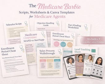 Medicare Telesales Agent Bundle | Scripts, Objection Handling, Enrollment Cheat Sheets + Canva Business Cards