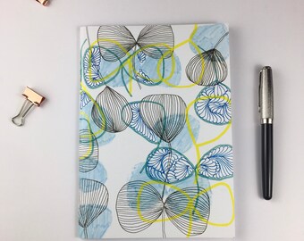 Contemporary Blue Graphic A5 Notepads - Blank Pages -Abstract Notebook from Original Art - Illustrated Booklet - Creative People Journal