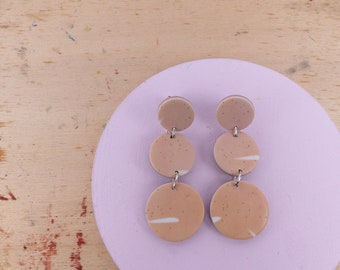 Peach Fuzz Clay Dangles - Delicate Pale Peach Earrings - Silver Findings - 3 Circle Drop Earrings - Stylish Jewellery -Original Gift for Her