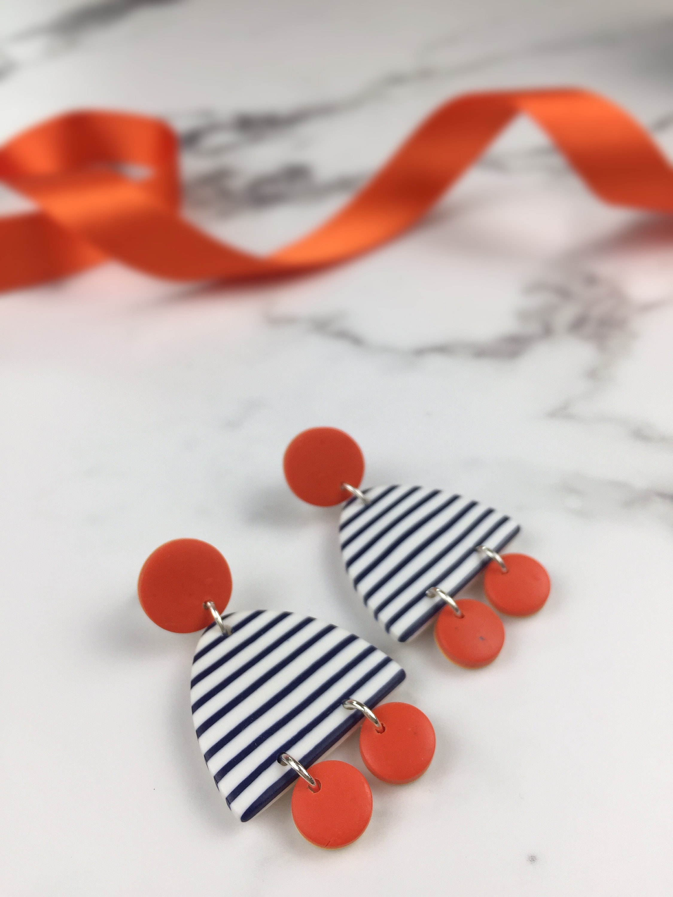 Funky Earrings Circle Drop Earrings Statement Earrings Gifts For Her Orange Earrings Clay Dangles Handmade Jewellery