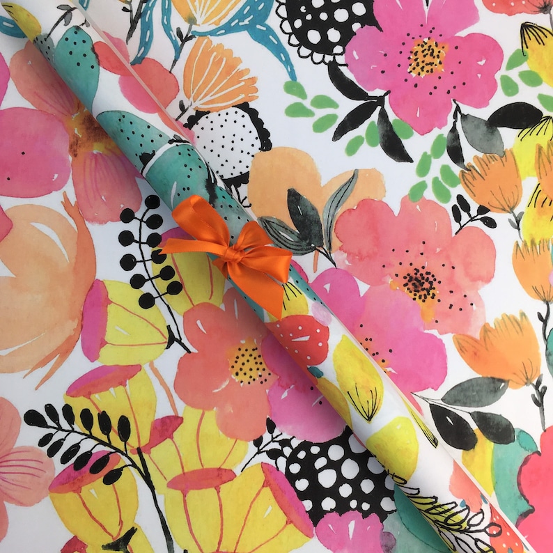 Colourful Floral Wrapping Paper Bright Gift Wrap Etsy