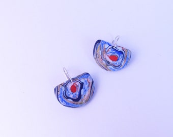 Half Moon Dangles - One of a kind Earrings - Funky Original Dangles - Recycled Silver Wires - Light Polymer Clay Earrings