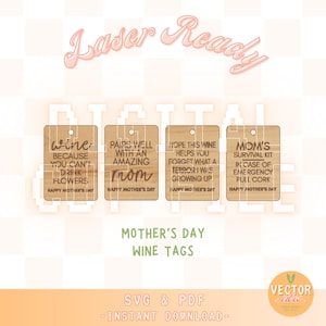Mothers Day SVG Wine Tag Bundle, Bottle Neck Tag, Scrap Buster, Funny Mom Gift, Laser Cut File, Sarcastic (Digital Download)