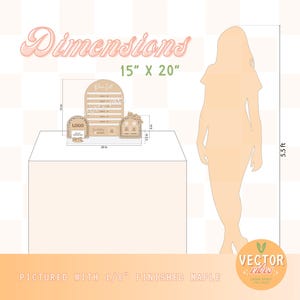 May include: A wooden earring display stand with three sections. The stand is 15 inches by 20 inches and is pictured with 1/8 inch finished maple. The stand has a section for a logo, a section for earring cards, and a section for a sign that says "Perfect".