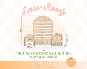 Triple Arch Price Sign Business Card Holder SVG Laser Cut File, Rattan Arch Display for Retail Store Small Business, Glowforge Ready