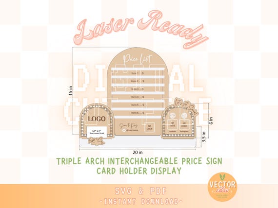 Price List Sign Retail Display SVG, Interchangeable Sign, Arch Rattan SVG, QR Code, Business Card Holder, Craft Show (Digital Download)