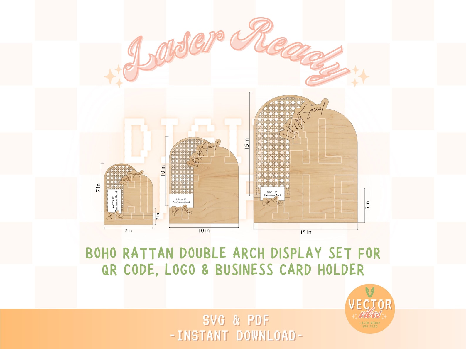 Retail Display SVG Arch Rattan Sign, QR Code Sign, Business Card Holder ...