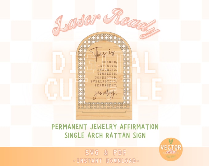 Permanent Jewelry Affirmation Arch Sign SVG Laser Cut File, Modern Rattan Arched Display Sign for Small Business, Glowforge Laser Ready File