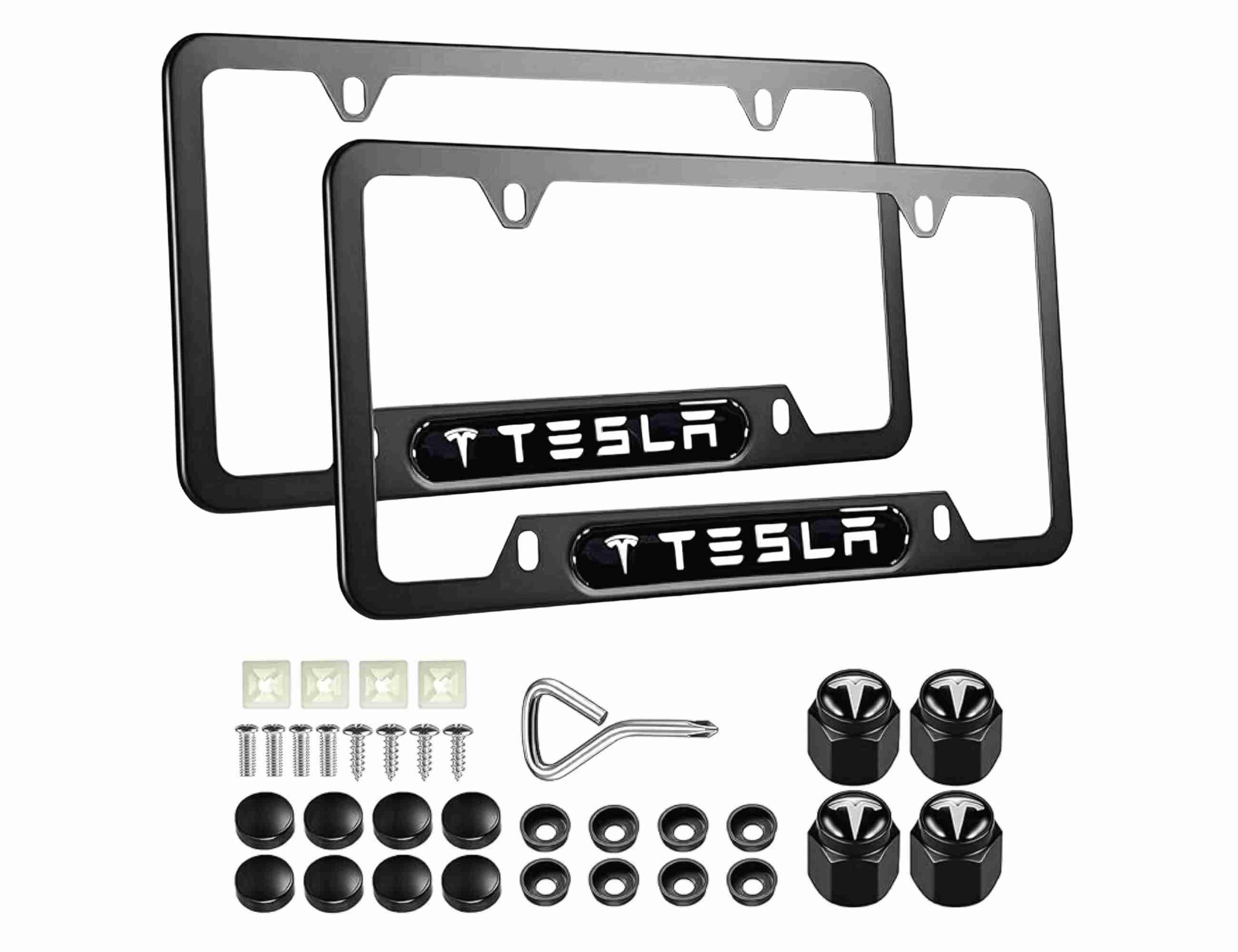Tesla Model Y/3/X/S Matte Black Stainless Steel License Plate Frame With Logo