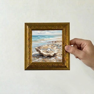 Pearl Oyster Oil Painting, Small Framed Canvas Art