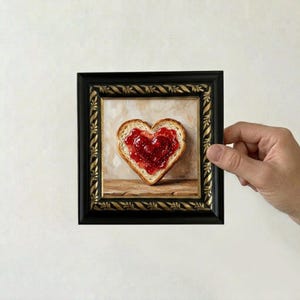 Heart Bread Oil Painting, Small Framed Canvas Art