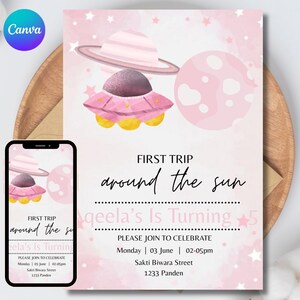 Editable Space Birthday Invitation, Canva Template Digital Download