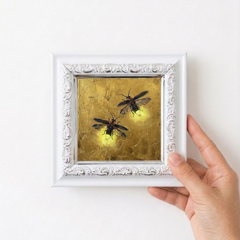 Firefly Oil Painting, Mini Framed Canvas Art Frame E