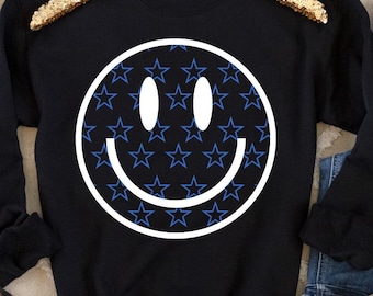 Smiley Face 4 juli PNG: Retro USA-stjärnor T-shirtdesign (digital nedladdning)