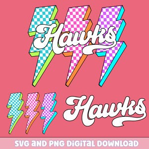 Hawks Png, Checkered Png, Retro Hawks Sublimation, Game Day Png, Hawks Shirt, Hawks Mascot Png, Neon Hawks Png, dtf Design