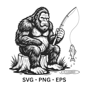 bigfoot with fishing pole transfer Wall Art Raw Steel / 24-inch Holes for mounting to the wall Sasquatch Goes Fishing Tapestry
