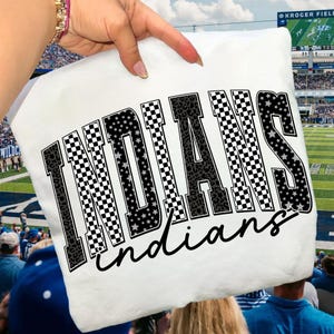 Retro Indians PNG: Leopard Checkerboard Varsity Design (Digital Download