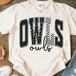 Owls PNG, Retro Owls Leopard Checkerboard Star Letters png, School Spirit Game Day DTF Digital Down, Varsity Football Shirt PNG