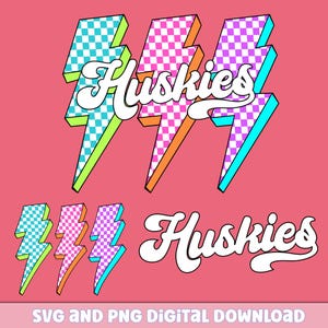 Huskies Png, Checkered Png, Retro Huskies Sublimation, Game Day Png, Huskies Shirt, Huskies Mascot Png, Neon Huskies Png, dtf Design