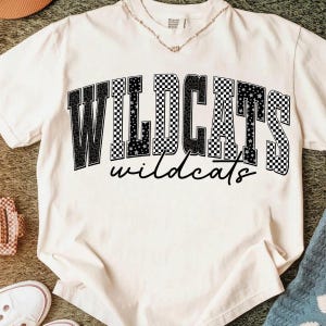 Wildcats PNG, Retro Wildcats Leopard Checkerboard Star Letters png, School Spirit Game Day DTF Digital Down, Varsity Football Shirt PNG