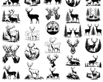 Hirsch im Wald svg | Hirsch svg bündel | Hirschkopf Vektor-Svg-Png-Datei | Wald Silhouette svg | Sofort Download