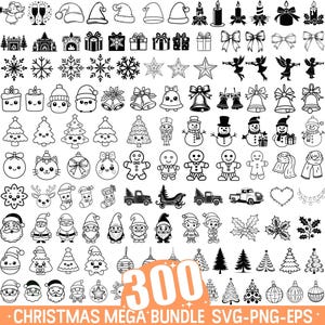 300 クリスマス SVG バンドル Cricut、クリスマス クリップアート、Cricut 用クリスマス SVG ファイル、クリスマス SVG カット ファイル、クリスマス クリップアート デジタル ファイル