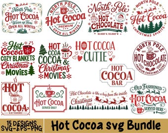 Varm choklad svg-paket, jul varm choklad svg, varm choklad svg, vintage jul png, julskyltar, varm chokladbar svg, digital nedladdning