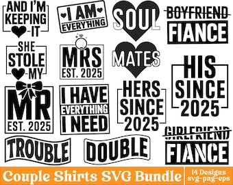 Paar Shirts SVG Bundle, passendes Jubiläum Design Png-Datei, Mann & Frau Designs, Seine und Ihre Frau SVG, Cricut Datei, digitaler Download