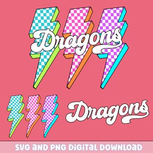 Dragons Png, Checkered Png, Retro Dragons Sublimation, Game Day Png, Dragons Shirt, Dragons Mascot Png, Neon Dragons Png, dtf Design