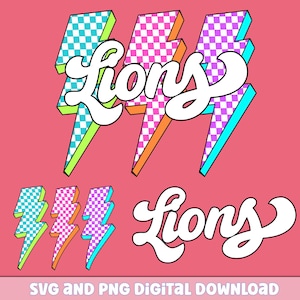 Lions Png, Checkered Png, Retro Lions Sublimation, Game Day Png, Lions Shirt, Lions Mascot Png, Neon Lions Png, dtf Design