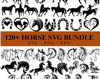 Horse SVG Bundle: Silhouette, Horseshoe, Heart - Digital Download