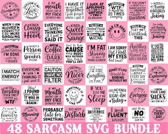 Pacchetto di 48 immagini SVG e PNG sarcastiche, immagini PNG per magliette da adulto, pacchetto SVG sarcastico, pacchetto SVG con citazioni divertenti, pacchetto SVG con frasi sarcastiche