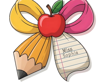 Teacher Pencil Bow PNG: Personalized Back To School Clipart (Digital Download)