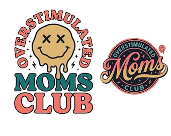 Overprikkelde Moms Club PNG, Funny Mom Gift, Funny Retro Mom Life Cut-bestanden, sublimatie, svg png-bestand, digitale download