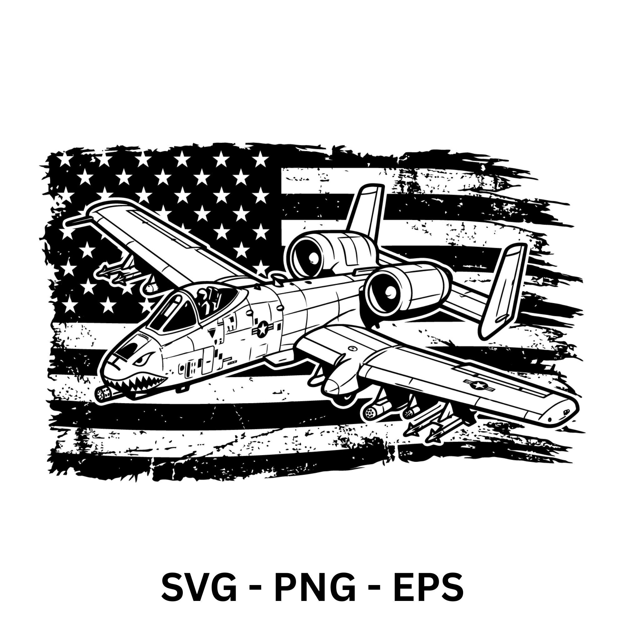 A-10 Thunderbolt Warthog American Flag SVG, PNG, Military Jet