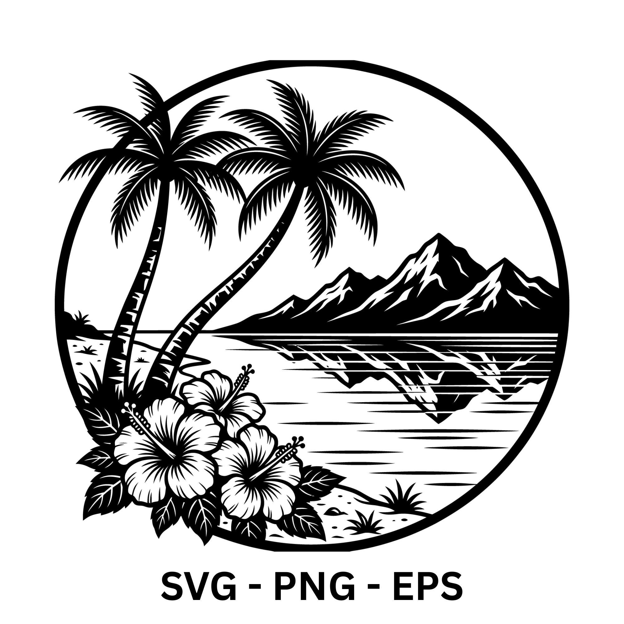 Hawaiian Flower Scene Svg, Palm Trees Cut File, Cricut, Summer Shirt ...