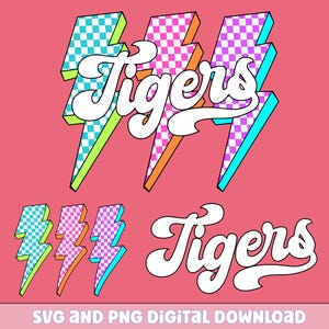 Tigers Png, Checkered Png, Retro Tigers Sublimation, Game Day Png, Tigers Shirt, Tigers Mascot Png, Neon Tigers Png, dtf Design