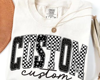 Custom PNG, Retro Custom Checkerboard Leopard Star Letters, School Spirit Game Day Shirt Design, Varsity Sublimation PNG