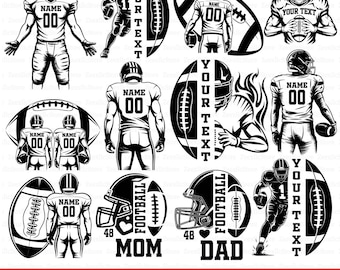 カスタム フットボール選手 SVG、フットボール SVG、フットボール選手 SVG、フットボールママ SVG、フットボール名 SVG、フットボールチーム SVG、2 人のフットボール選手 SVG