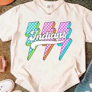 Indians Png, Checkered Png, Retro Indians Sublimation, Game Day Png, Indians Shirt, Indians Mascot Png, Neon Indians Png, dtf Design