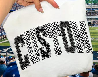 Personalized Team Name PNG: Checkered Star Leopard Letters (Digital Download