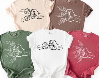 Comfort Colors Custom Dad Hand With Kid Names Tee, Holding Dad Fingers Shirt, Custom Kids Name Shirt, Fathers Day Gift, Fathers day shirt